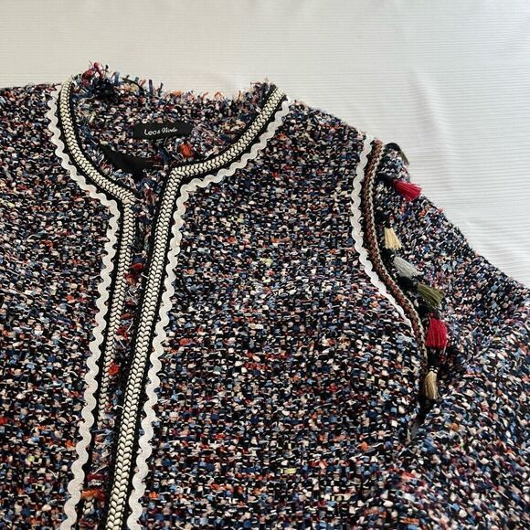 Lea & Viola Boucle Fringe Tassel Trim Jacket Size Small - Picture 2 of 9